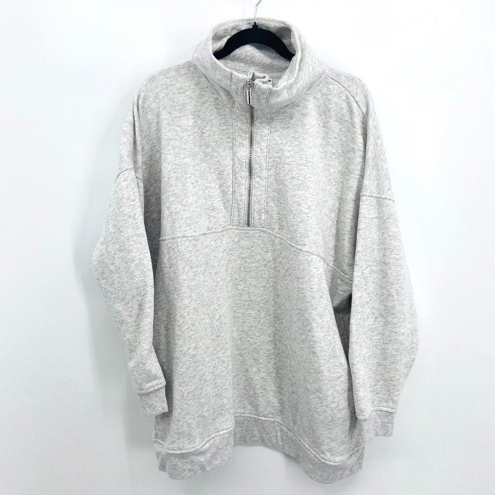 OLD NAVY Mens Light Gray 1/4 Zip Fleece Lined High Neck Pullover Sweater Size XL